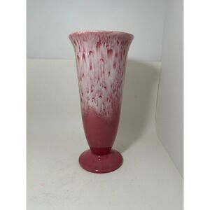 Vintage Haeger Pottery Pink Drip Glaze Trumpet Vase Mid Century Modern USA 12in